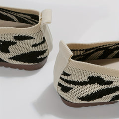 Women's Square Toe Knit Flats Soft Sole Slip On Shoes