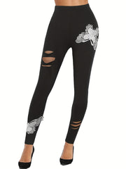 Butterfly Pattern Ripped Skinny Leggings