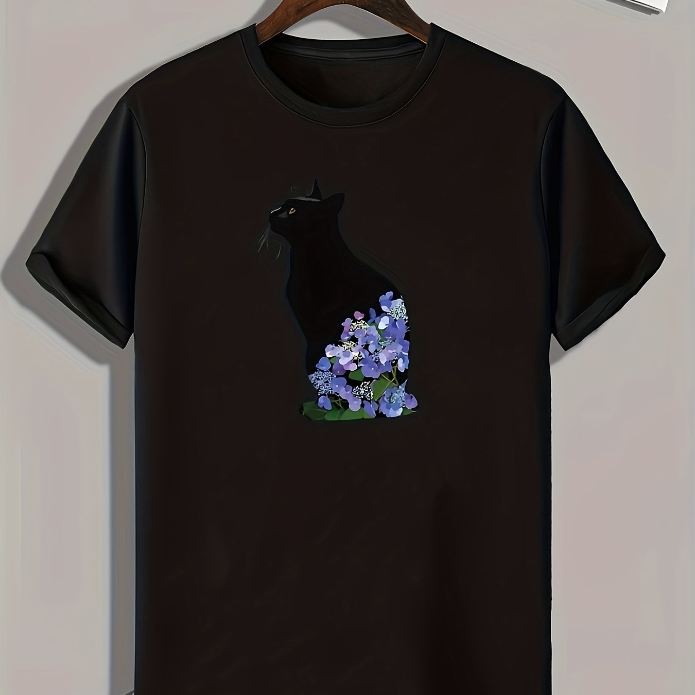 Floral Cat Print Men's Comfy T shirt Active