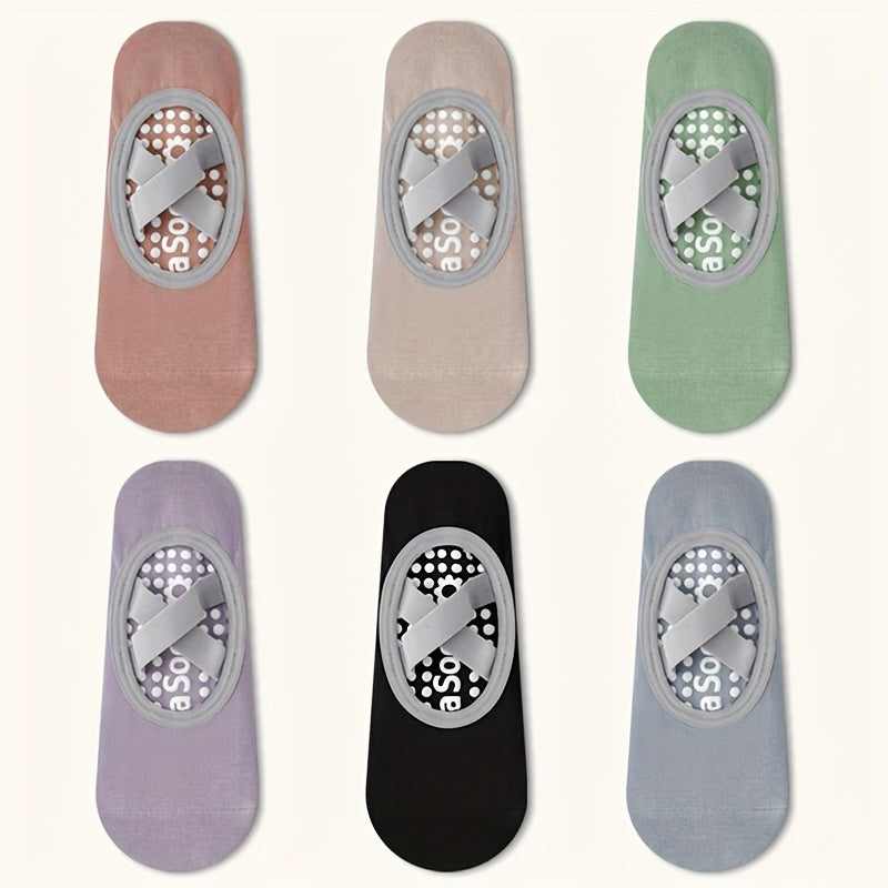6 Pairs Non slip Yoga Crew Socks Silicone Indoor Fitness Pilates Dancing Sports