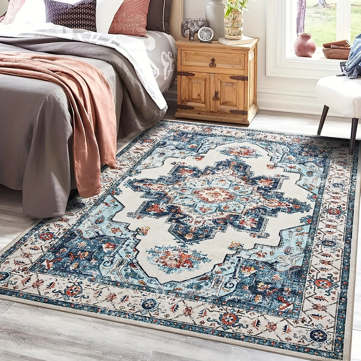 Bohemian Printed Flannel Floor Foam Mat, Non-slip, Machine Washable