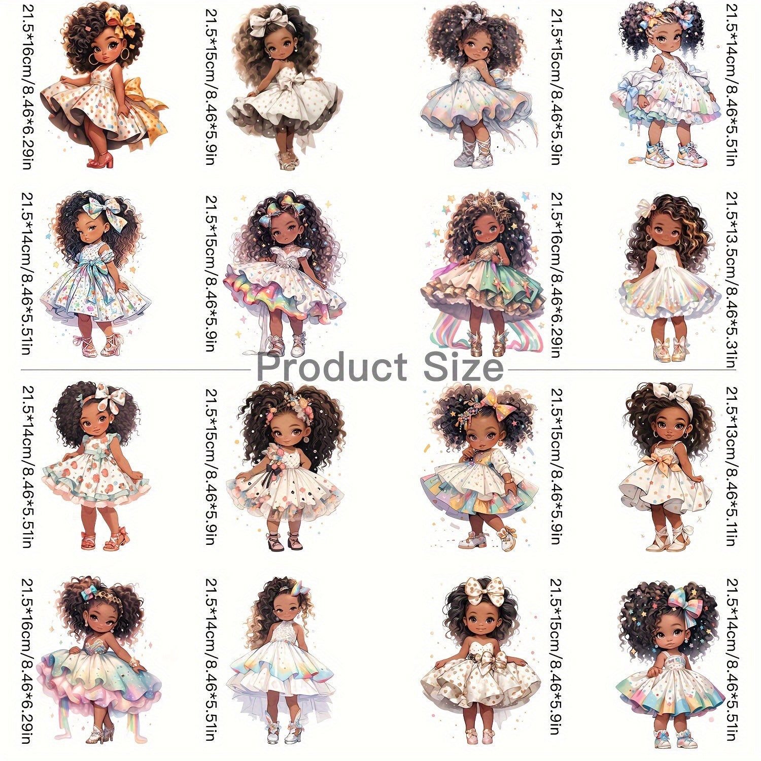 8pcs Fluffy Hair Pretty Skirt Heat Transfer Print Stickers