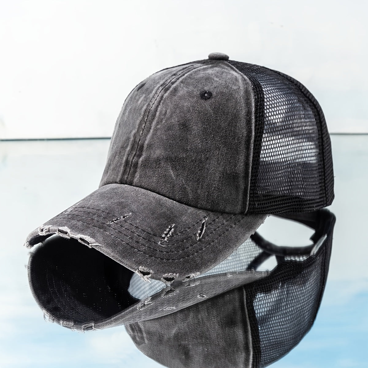 Ponytail Distressed Baseball Cap Vintage Dad Hat