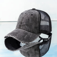 Ponytail Distressed Baseball Cap Vintage Dad Hat