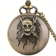 Bronze Skull Pocket Watch Vintage Quartz Movement Halloween Gift