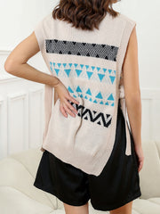 Tribal Print Knotted Vest Crew Neck Split Sleeveless