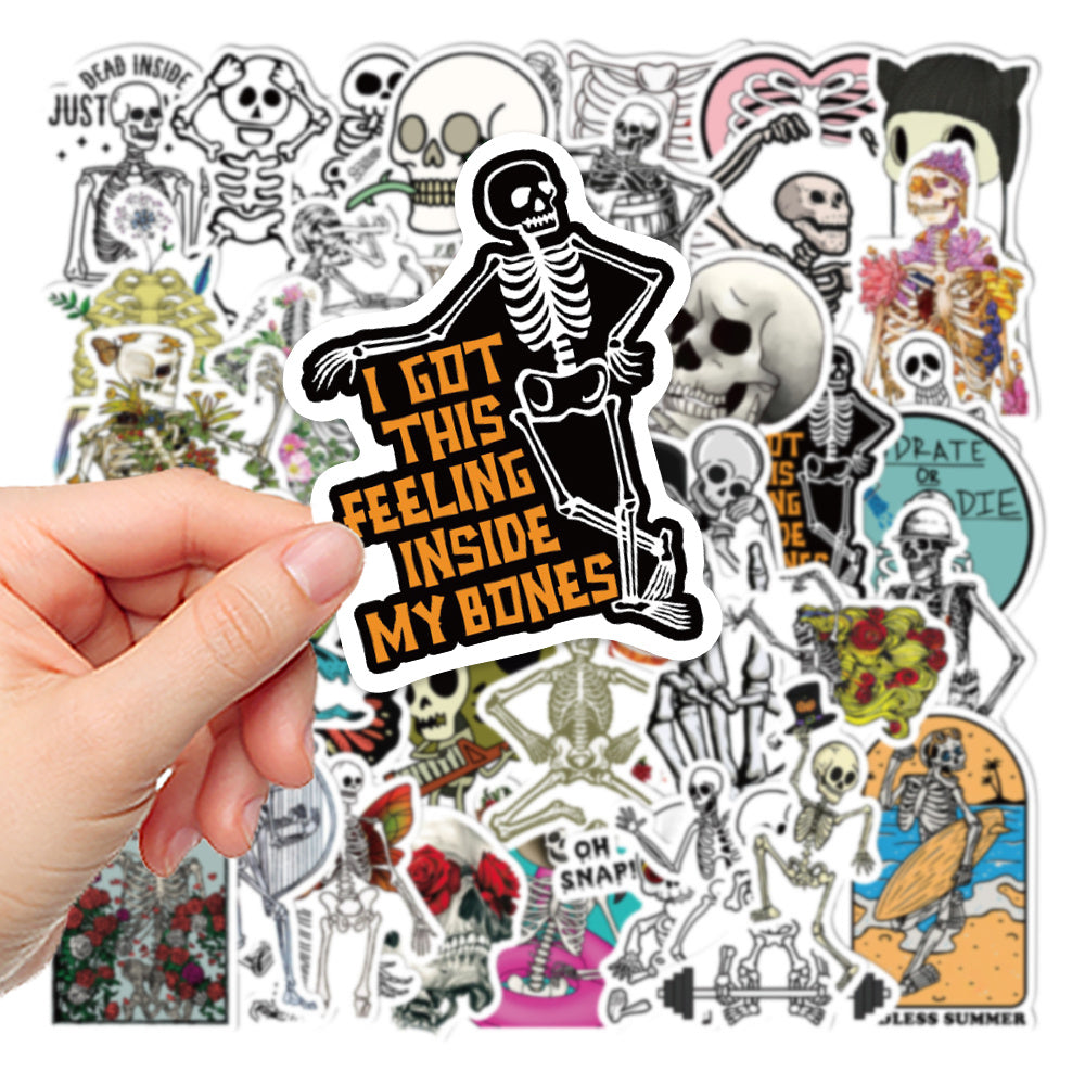 50pcs Skeleton Waterproof Stickers for Laptops Water Bottles