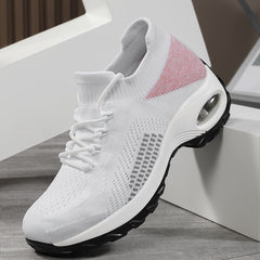 Women's Air Cushion Lace up Knit Socks Sneakers Comfort Platform Walking Shoes