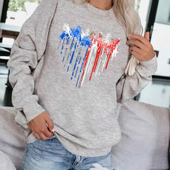 American Flag Heart Print Sweatshirt Casual Loose Comfy Sweatshirt