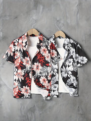 Tropical Floral & Leaf Print Boys Casual Short Sleeve Shirt