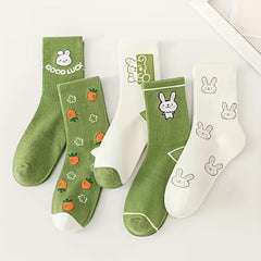 Men's Cartoon Rabbit Crew Socks - Cotton Blend, Comfy & Breathable