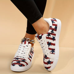 Women's Star Graphic & Striped Sneakers Casual Lace Up & Zipper Low Top Shoes