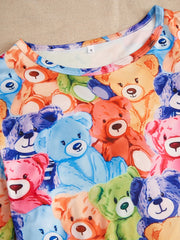 Bear Print Pajama Set Short Sleeve Top & Shorts Women's Sleepwear