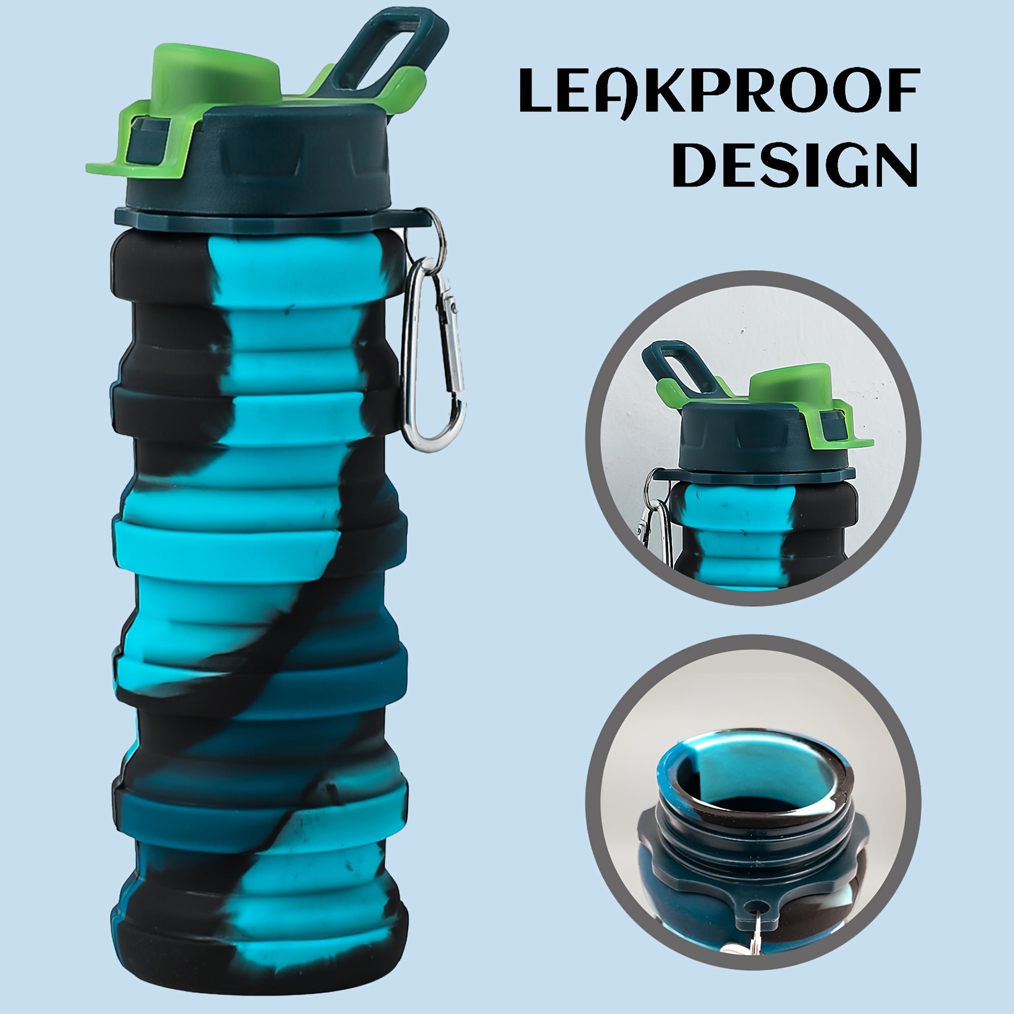 Collapsible Water Bottle 16oz BPA Silicone Hiking Travel Sports Cup