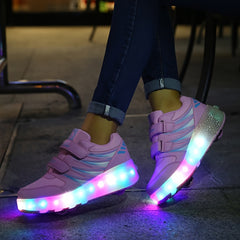 Girl's LED Light Up Roller Shoes with Hook and Loop Closure