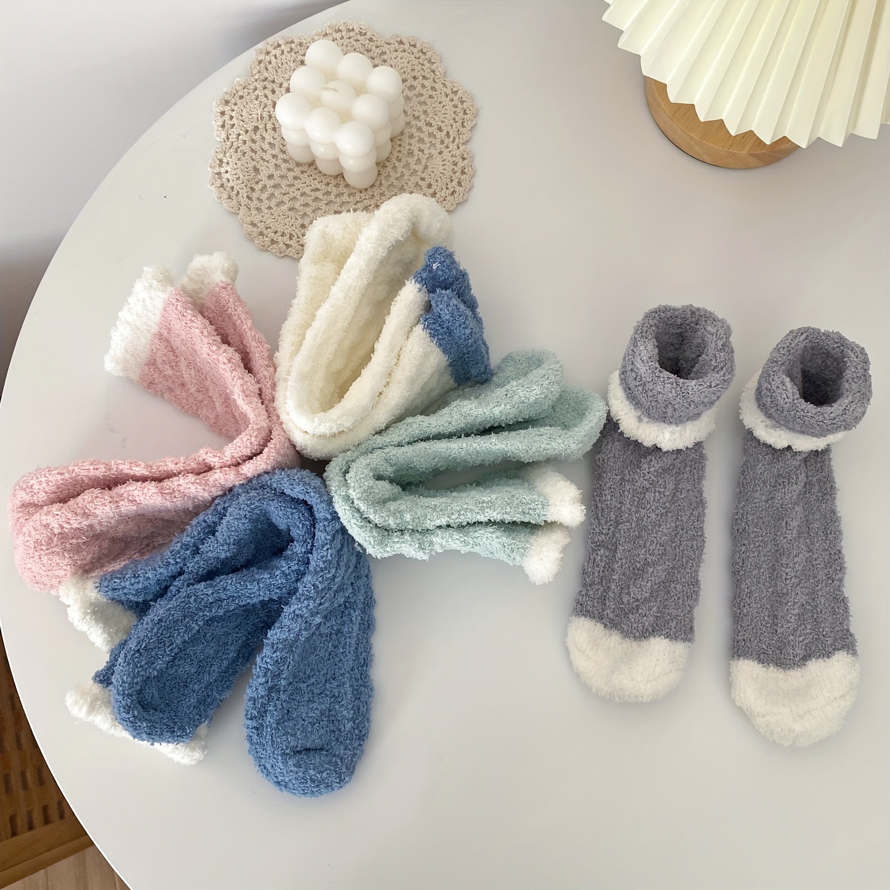 Colorblock Fuzzy Socks Comfy & Warm Mid Tube Socks Women's Stockings