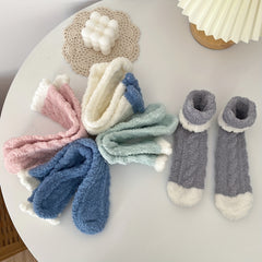 Colorblock Fuzzy Socks Comfy & Warm Mid Tube Socks Women's Stockings