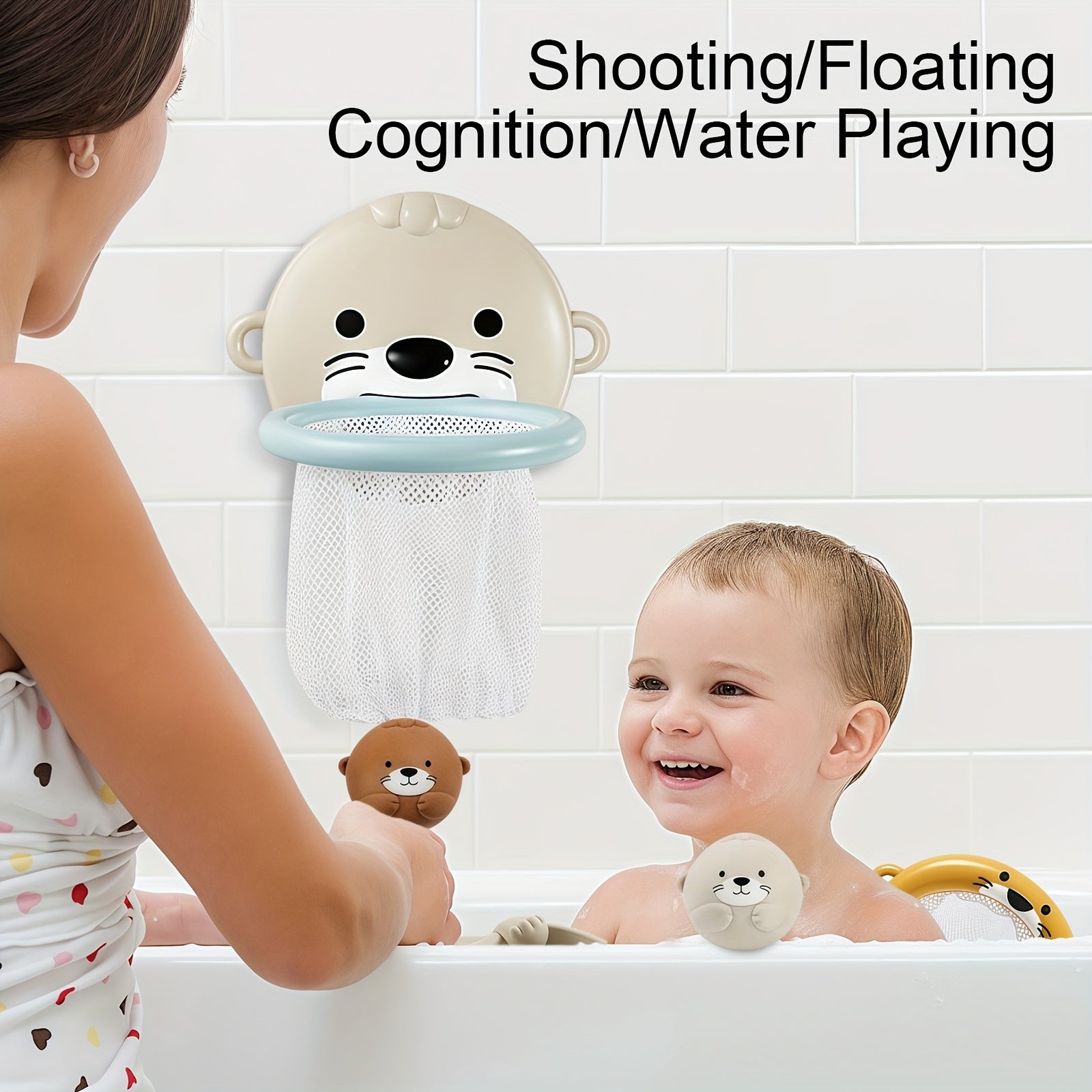 Baby and Toddler Bathroom Play Toys Otter Net Basket Floating Ball Bath Time Fun