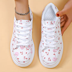 Women's Floral Print Flat Shoes Lace Up Low Top Sneakers