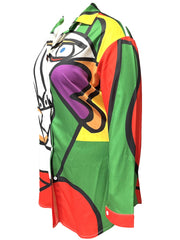 Abstract Figure Print Button Up Long Sleeve Blouse