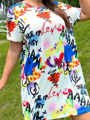 Colorblock Letter Print Short Sleeve Dress