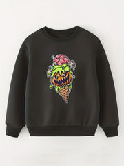 Halloween Bear Graphic Girls Sweatshirt Casual Comfort Fit Kids Pullover