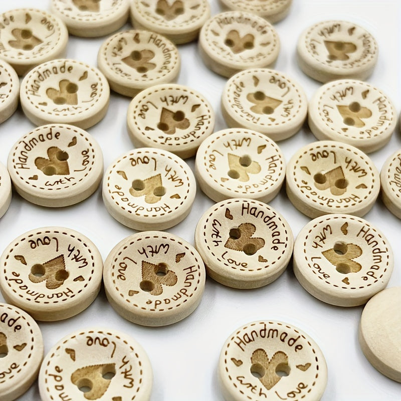 50pcs Heart Wood Buttons Sewing Scrapbooking Wooden Decorative