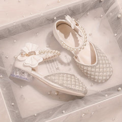 Plaid Princess Shoes with Bowtie Hook Low Heel Sandals