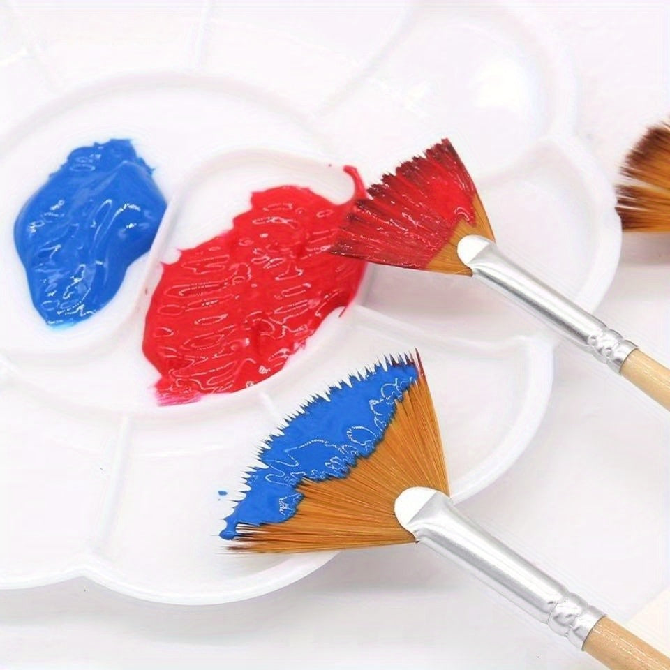 Wood Handle Art Painting Brush Dual Ended Flat & Angled Tips Watercolor Goua