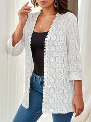 Hollow Out Floral Pattern Long Sleeve Open Front Coat