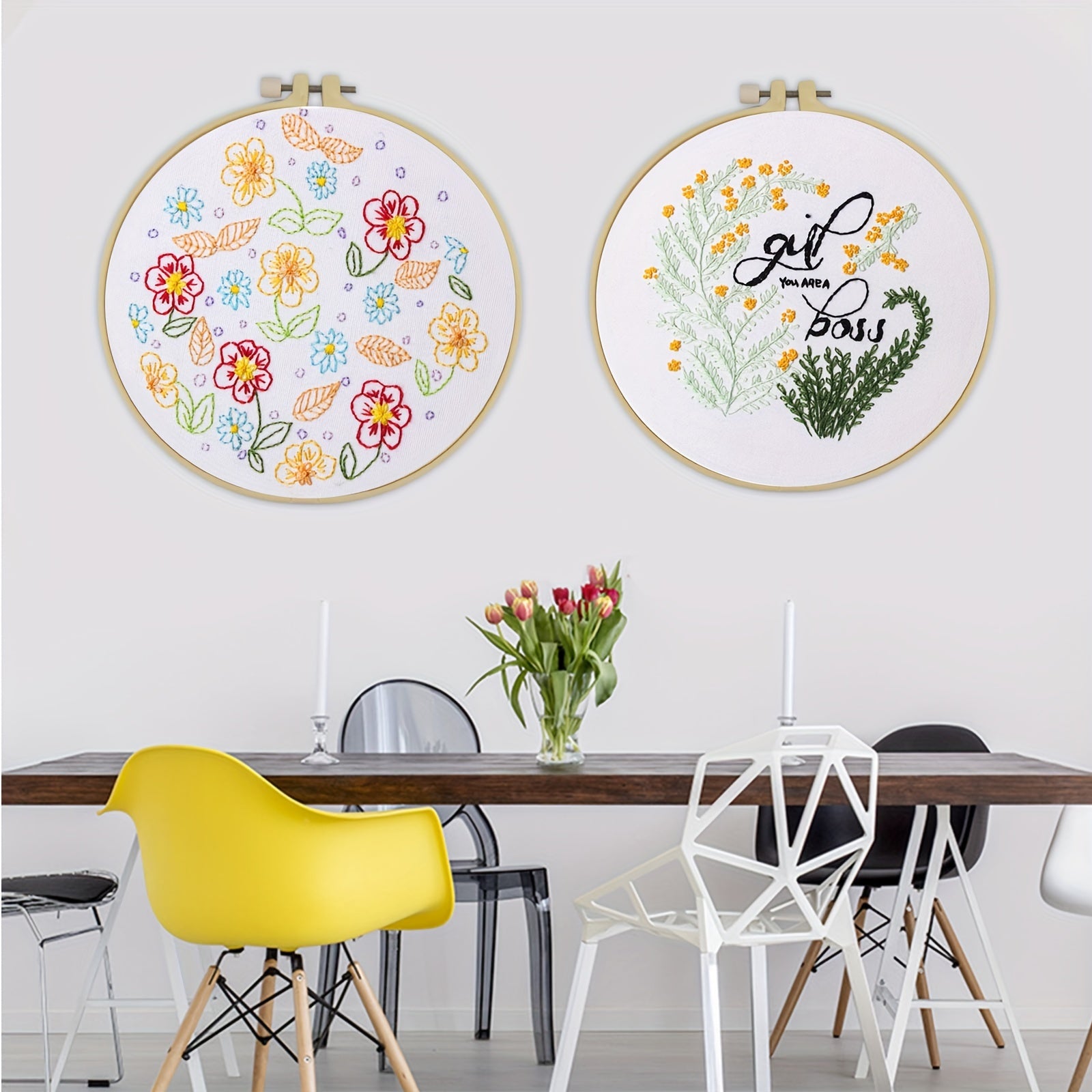 2pcs Stamped Embroidery Starter Kit DIY Hand Embroidery Fabric Threads Sewing