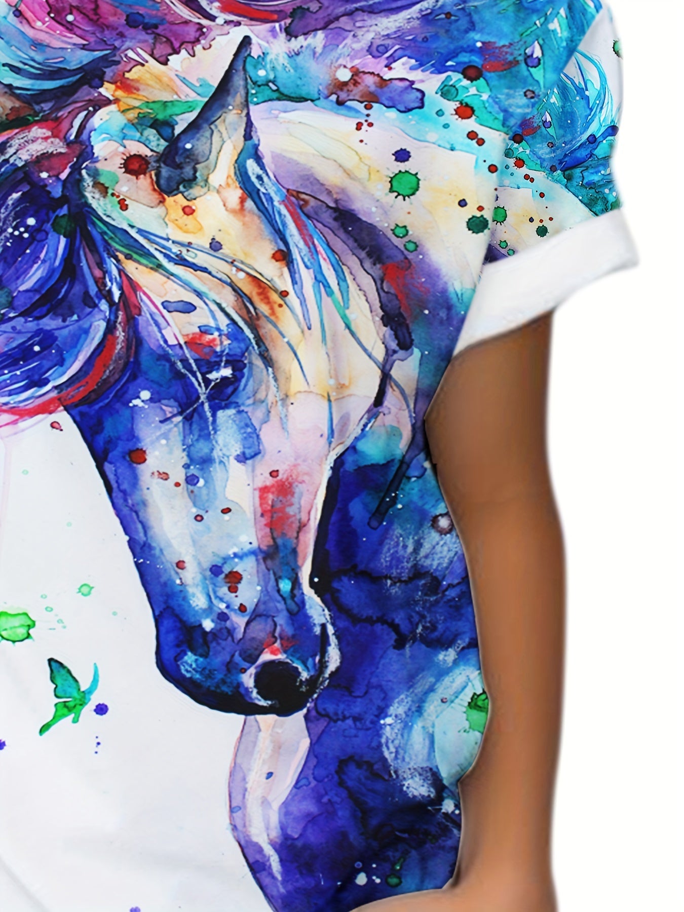 Tie Dye Horse Short Sleeve T-shirt Loose Fit Pullover For Kids