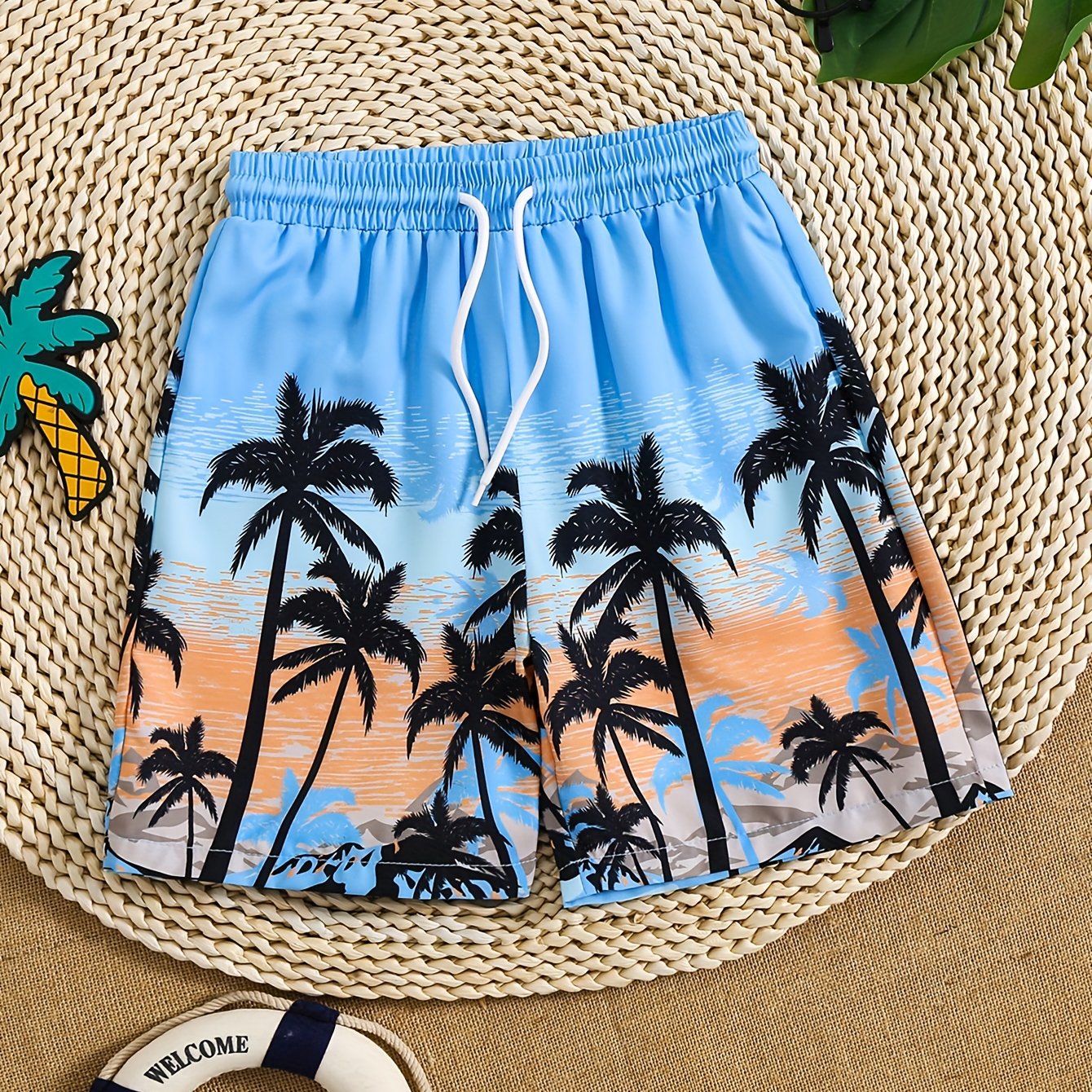 Boys Swim Trunks Coconut Tree Print Beach Pants