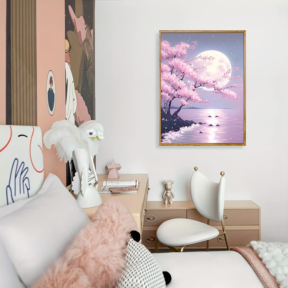 Cherry Flowers Moon River Diamond Painting DIY Adult Round Home Decor