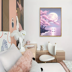 Cherry Flowers Moon River Diamond Painting DIY Adult Round Home Decor