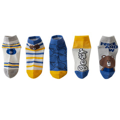 5 Pairs Boys Cartoon Bear Stripe Socks Spring Summer