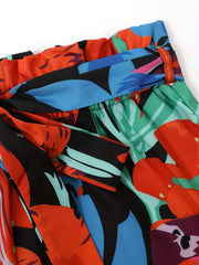 Floral Print Paper Bag Waist Belted Shorts for Women