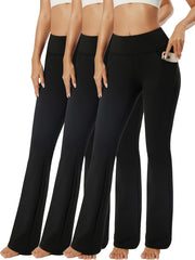 Solid Yoga Flared Pants With Pocket Stretchy High Waist Sports Bootcut