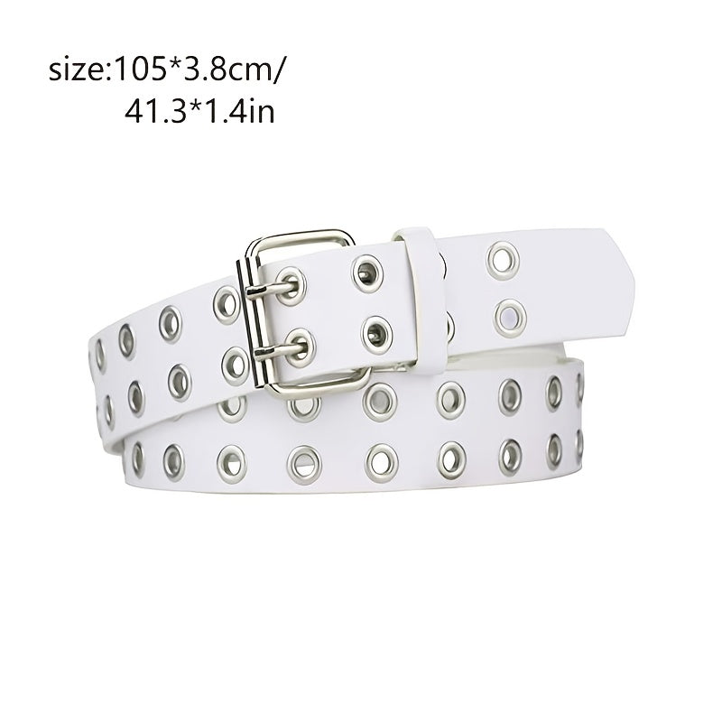 2pcs Girls Double Prong Buckle Punk Jeans Belts Grommet Leather Belts