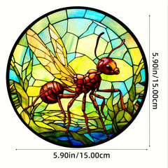 3D Ant Stained Glass Suncatcher Window Wall Decor Gift Nature Plant Mushroom