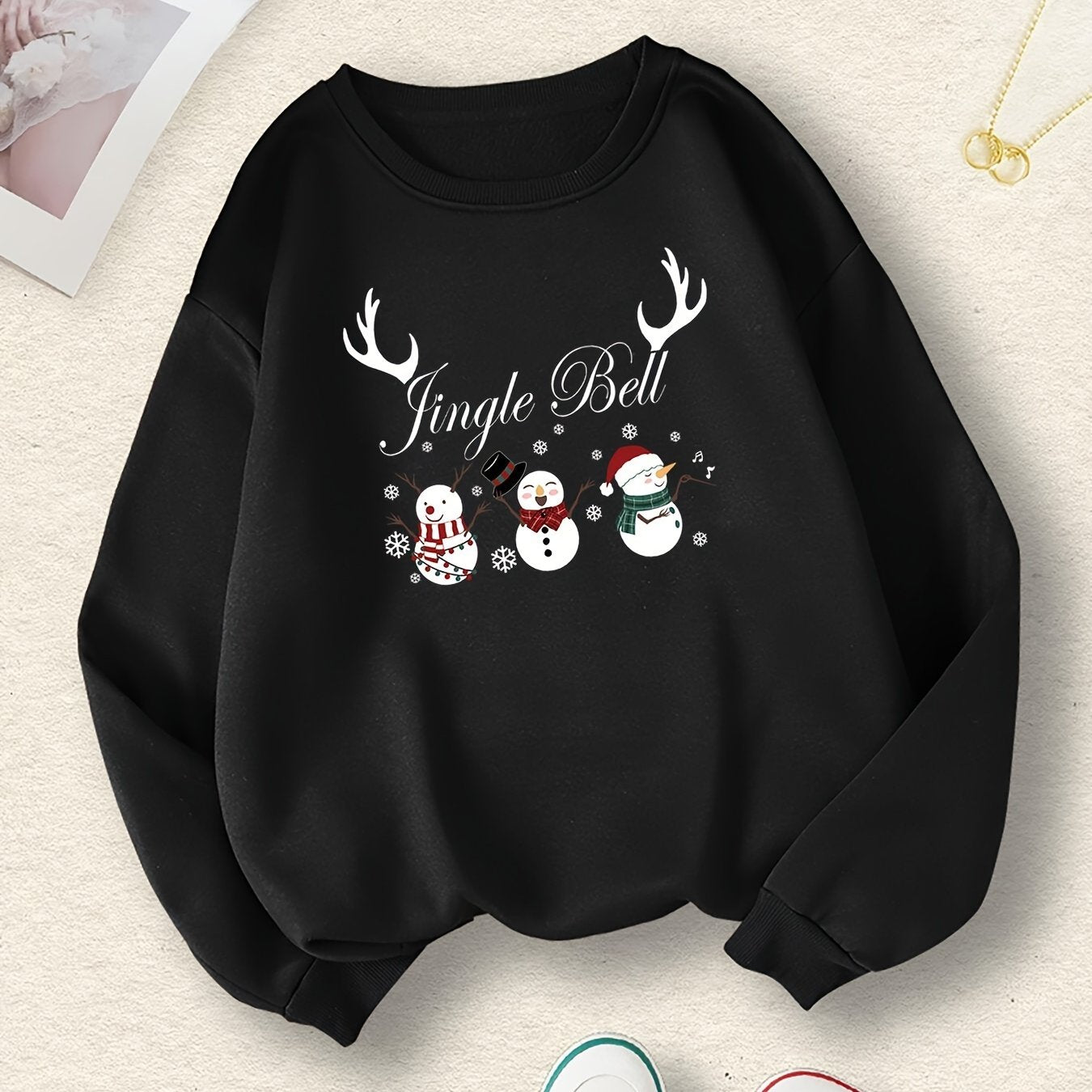 Snowman Snowflake Print Sweatshirt Christmas Women's Clothing
