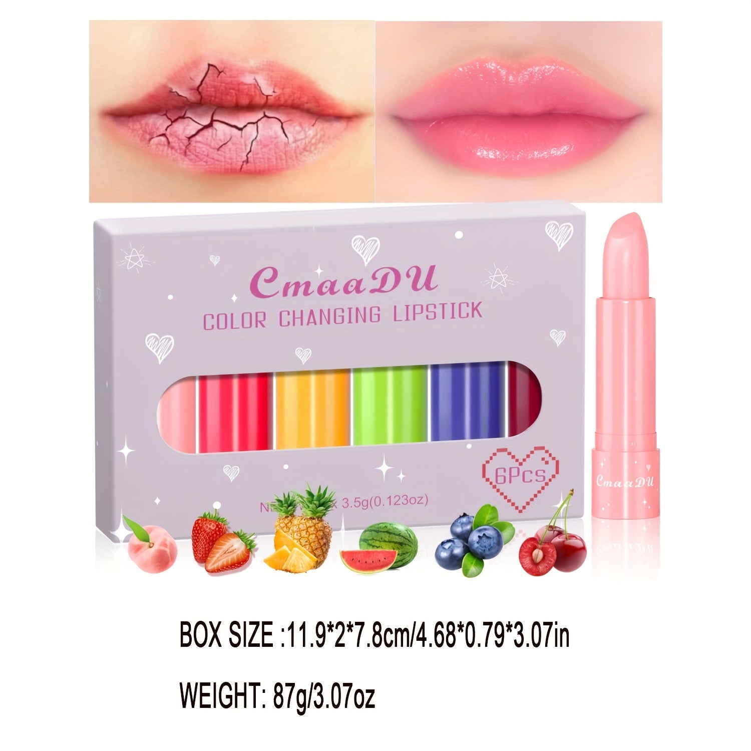 6pc Magic Lipstick Set Long Lasting Moisturizing Lip Balm Fruit Flavor