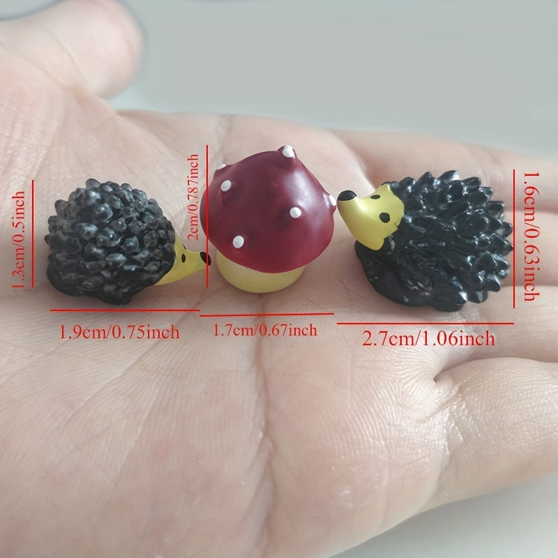Cute Hedgehog Mushroom Micro Landscape Resin Figurines