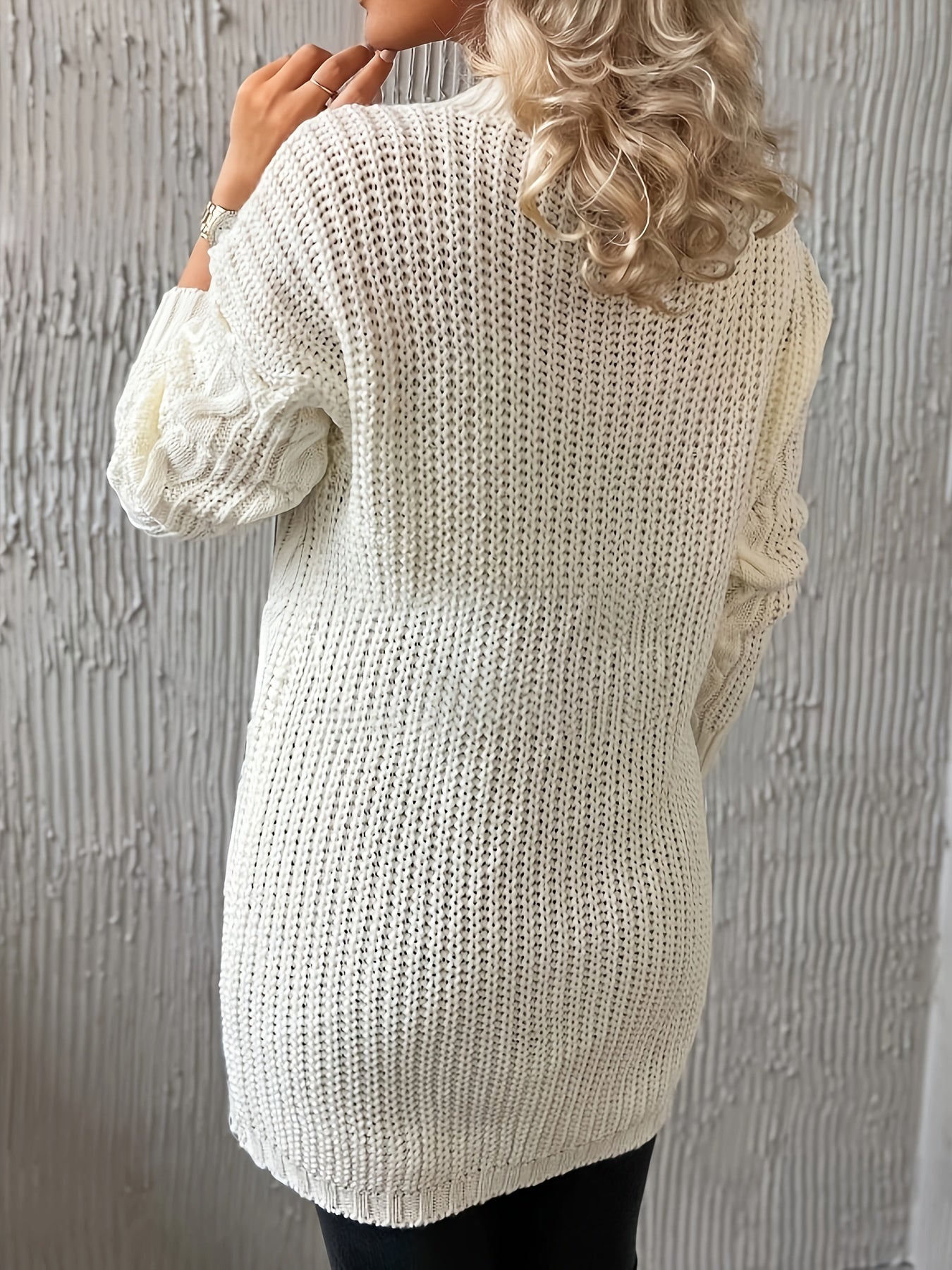 Solid Cable Button Up Long Sleeve Cardigan