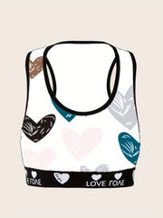 Women's Graffiti Heart Print Racer Back Sports Bra
