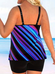 Modest Tankini Set Ombre Striped Top & Boyshorts Swimsuit