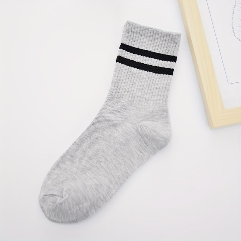 6-Pair Striped Crew Socks for Women Comfy & Breathable Sports Stockings