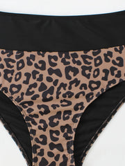 Leopard Print Bikini Set Women's Scoop Neck Swimsuit Two Piece