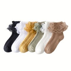 2Pairs Girls Lace Ruffle Princess Dance Socks Cotton Blend Kids Crew Socks
