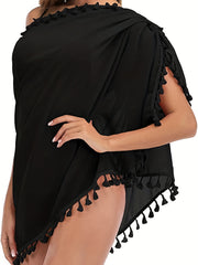 Tassel Trim Wrap Cover Up Tie Side Sexy Beach Cover Up Skirt Women's Swimwear